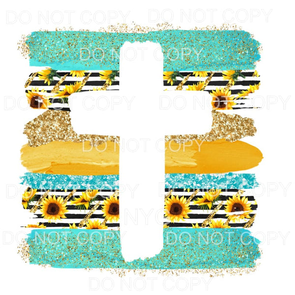 Cross Turquoise Sunflower Gold Brushstrokes Sublimation 