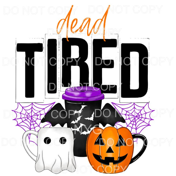 Dead Tired Ghost Pumpkin Mugs Spider Web Black Bat Coffee 