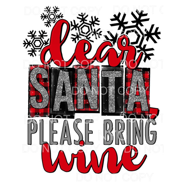 Dear Santa Please Bring Wine Red Plaid Silver Glitter 