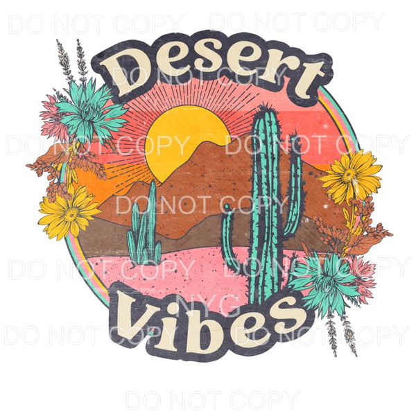 Desert Vibes Flowers Retro Circle Sublimation transfers - 
