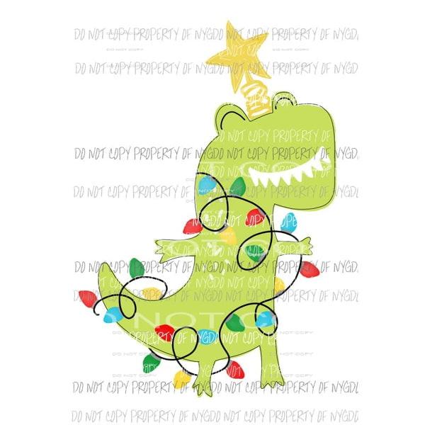 Dinosaur child wrapped in Christmas lights star Christmas Sublimation transfers Heat Transfer