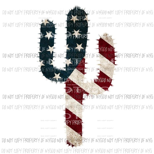 Distressed American Flag Cactus Sublimation transfers Heat Transfer