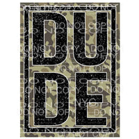 Dude Black Glitter Camo Framed Sublimation transfers - Heat 