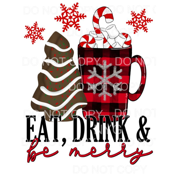 Eat Drink & Be Merry Christmas Snack Cake Red Plaid Hot 