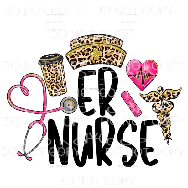 ER Nurse Pink Leopard Sublimation transfers - Heat Transfer
