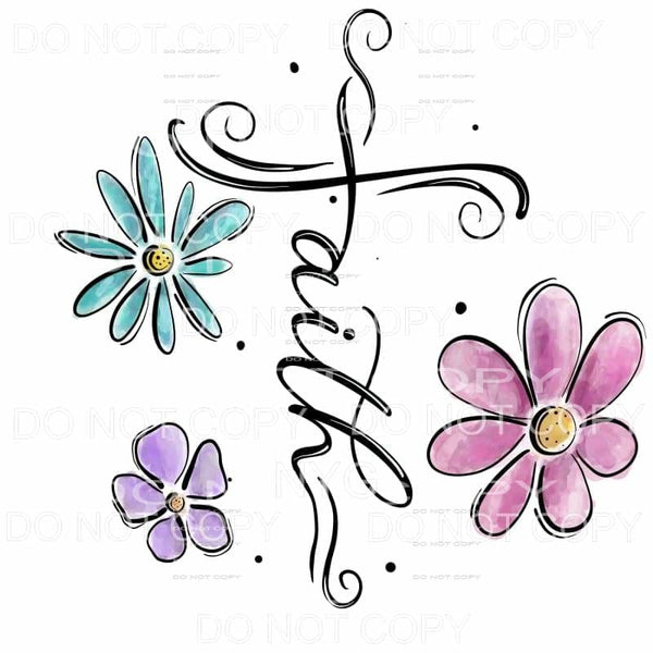 Faith Cross Pastel Watercolor Flowers Sublimation transfers 