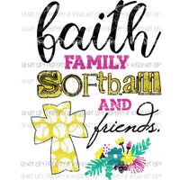 Faith Family Friends Softball Sublimation transfers Heat Transfer