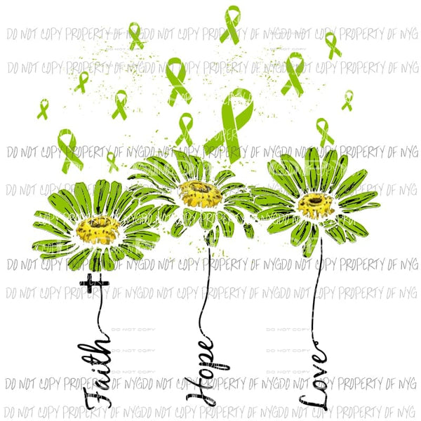 Faith Hope Love Cancer ribbon flowers green Sublimation transfers Heat Transfer
