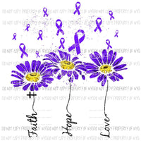 Faith Hope Love Cancer ribbon flowers purple Sublimation transfers Heat Transfer
