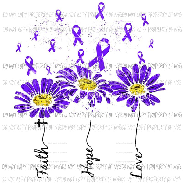 Faith Hope Love Cancer ribbon flowers purple Sublimation transfers Heat Transfer