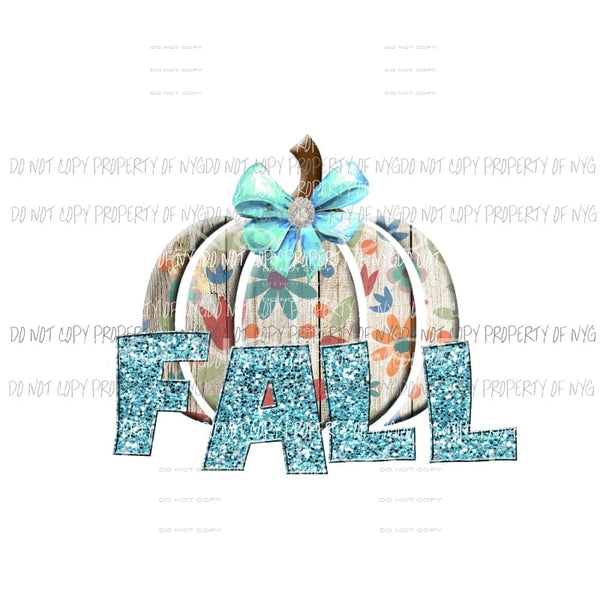 fall teal floral pumpkin Sublimation transfers Heat Transfer