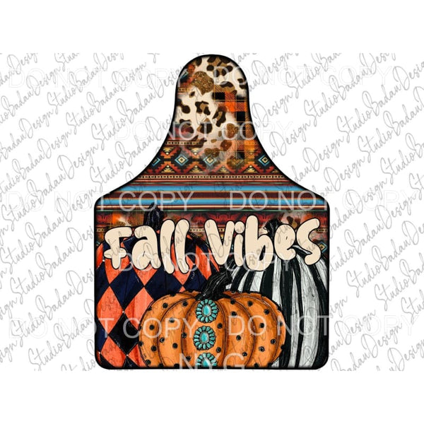 Fall Vibes Cow Tag Black Orange Pumpkins Turquoise Serape 