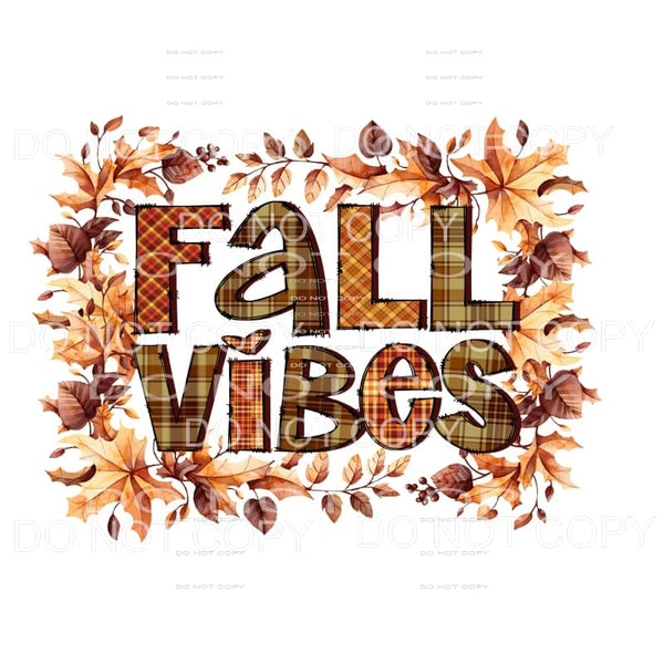 Fall Vibes Orange Brown Plaid Letters Fall Colors Leaves 