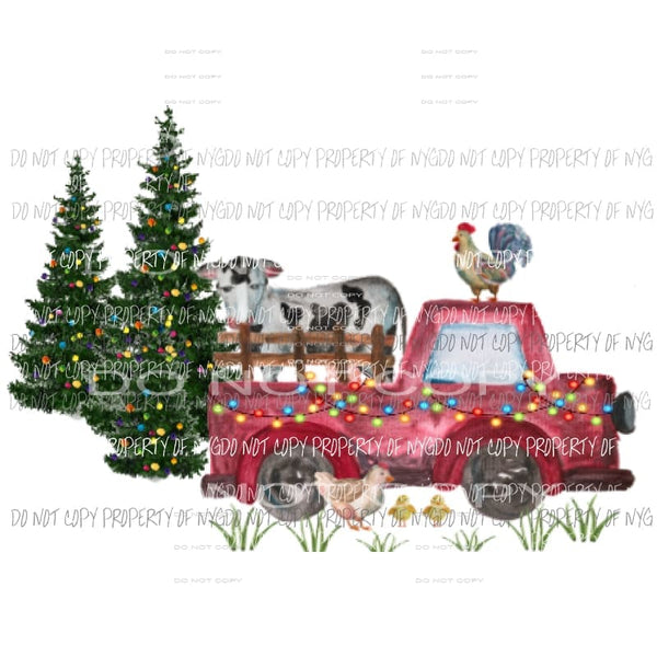 Farm truck with trees and lights Watercolor Christmas Sublimation transfers Heat Transfer