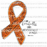 Fearfully and Wonderfully Made Orange ribbon Sublimation transfers Heat Transfer