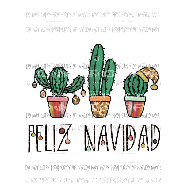 Feliz Navidad cactus trio Custom design Sublimation transfers Heat Transfer