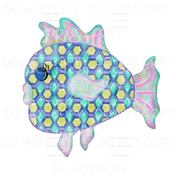 Fish Green Hexagon Pattern Watercolor Sublimation transfers 