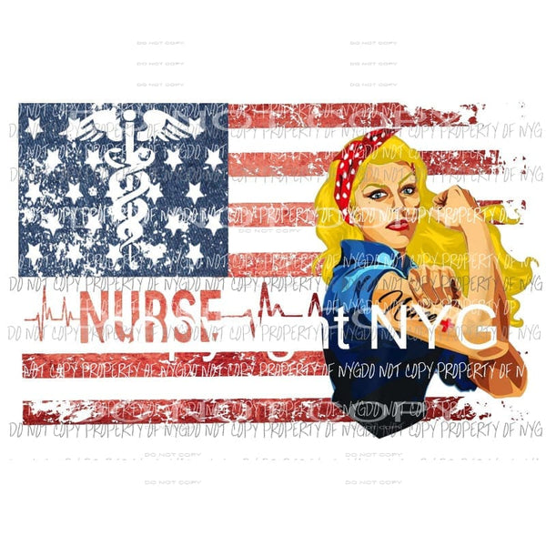 Flag Red white Blue Nurse Flag Blonde Hair Sublimation transfers Heat Transfer