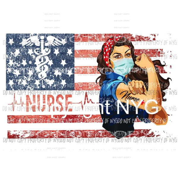 Flag Red white Blue Nurse Flag Brown Hair 2 Sublimation transfers Heat Transfer