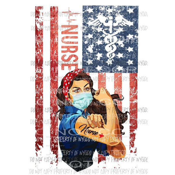 Flag Red white Blue Nurse Flag Brown Hair Sublimation transfers Heat Transfer