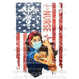 Flag Red white Blue Nurse Flag Brown Hair Sublimation transfers Heat Transfer