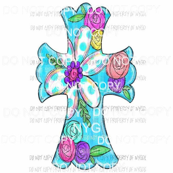 Floral Cross #2 Sublimation transfers Heat Transfer