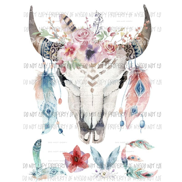Floral Feather Skull Sublimation transfers Heat Transfer