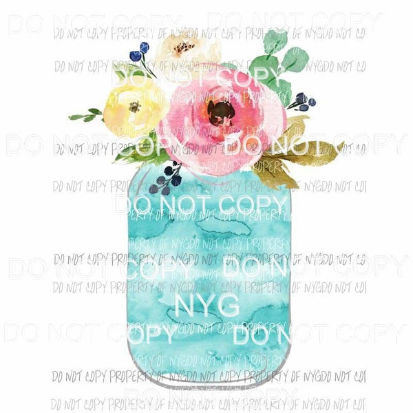 Floral Mason Jar #1 blue flowers watercolor Sublimation transfers Heat Transfer