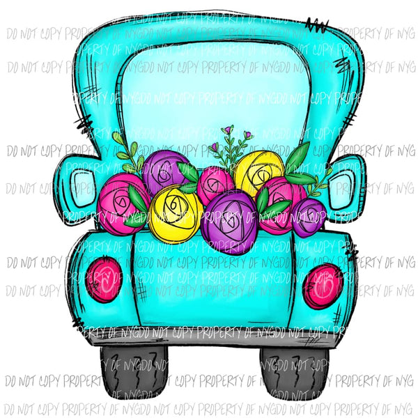 Floral Vintage Truck watercolor Sublimation transfers Heat Transfer