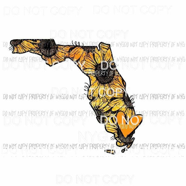 Florida state shape sunflower orange heart Sublimation transfers Heat Transfer
