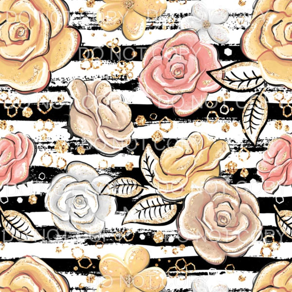 Flowers Gold Black Stripes Sheet Sublimation transfers - 