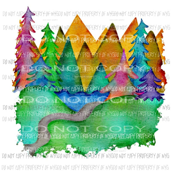 Forest original watercolor Sublimation transfers Heat Transfer
