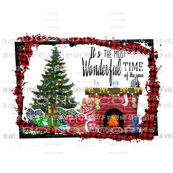 Framed Pomeranian Christmas 2 dog POM wonderful time of the year Sublimation transfers Heat Transfer