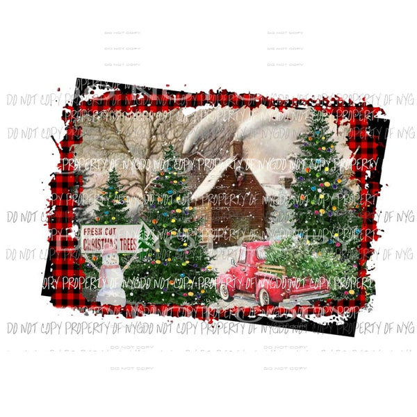 fresh cut trees farm barn truck Christmas FRAMED Sublimation transfers Heat Transfer