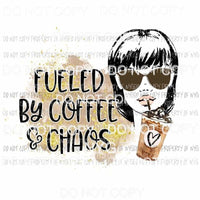 Fueled By Coffee & Chaos woman face glasses Sublimation transfers Heat Transfer