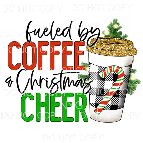 Fueled By Coffee Christmas Cheer Black Plaid Gold Glitter 