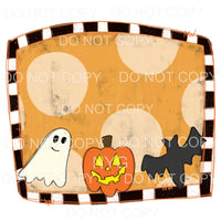 Ghost Pumpkin Bat Orange Polka Dot Background Black Stripe 