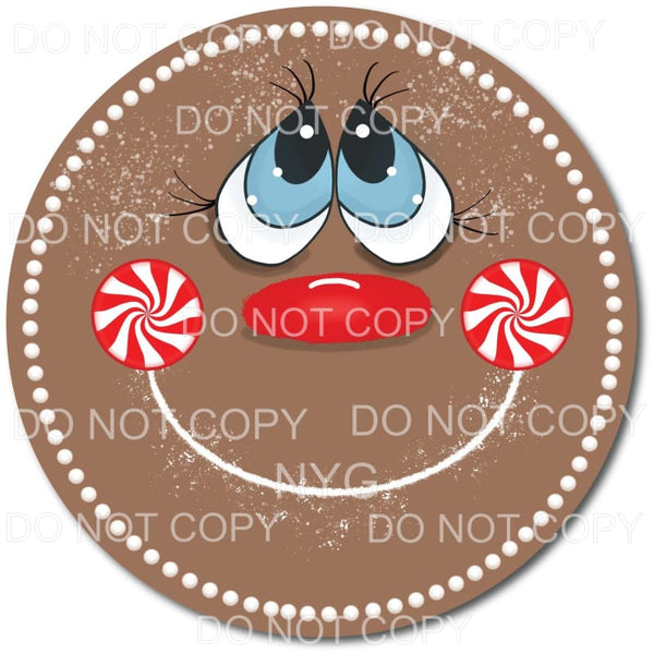 Gingerbreak Face Peppermint Candy Circle #1595 Sublimation 