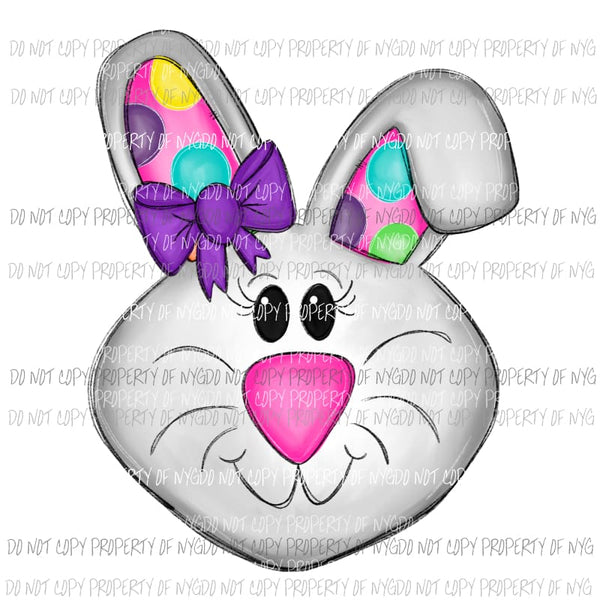 Girl Easter Bunny purple bow watercolor Sublimation transfers Heat Transfer