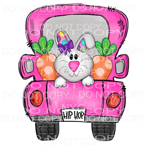 Girl Hip Hop Easter Bunny Pink Truck Sublimation transfers -
