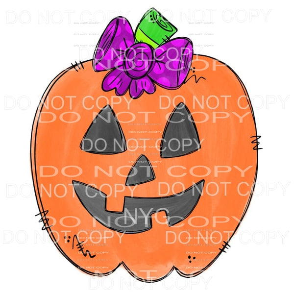 Girl Jack O Lantern Pumpkin Purple Bow Sublimation transfers