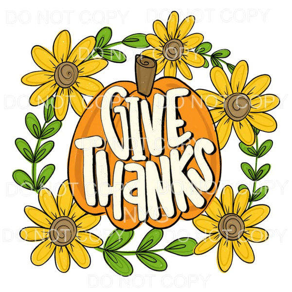 Give Thanks Pumpkin Sunflower Wreath Sublimation transfers -