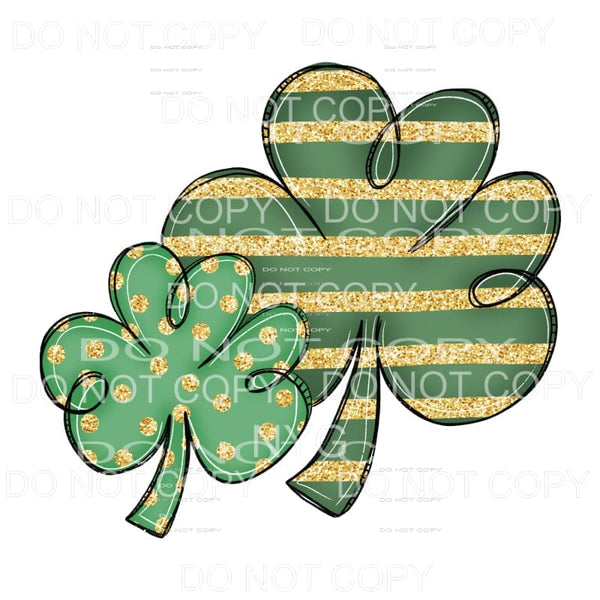 Glitter Striped Shamrocks Gold Green Sublimation transfers -