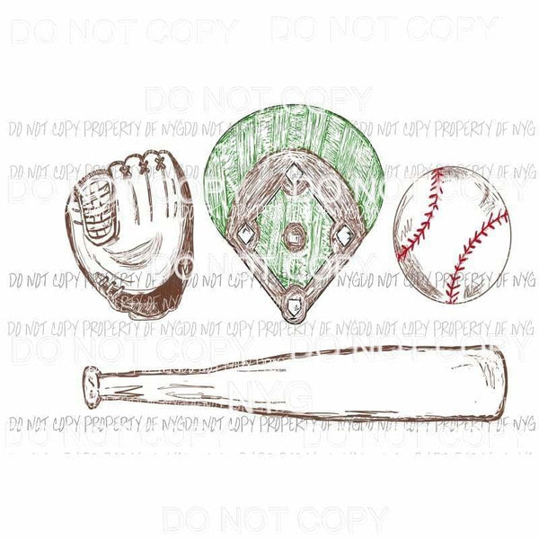 Glove Baseball field bat ball drawing sketch Sublimation transfers Heat Transfer