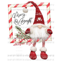 Gnome Candy cane frame merry and Bright Christmas Sublimation transfers Heat Transfer