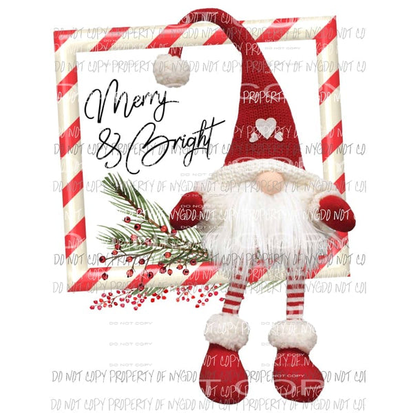 Gnome Candy cane frame merry and Bright Christmas Sublimation transfers Heat Transfer