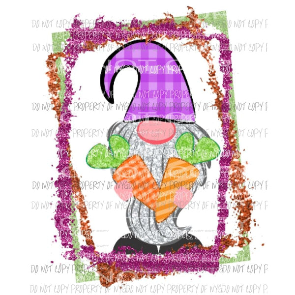 Gnome with carrots Frame Sublimation transfers Easter Heat Transfer