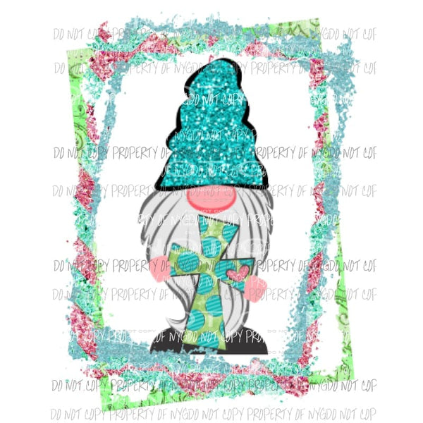 Gnome with cross Sublimation transfers patty Easter Heat Transfer