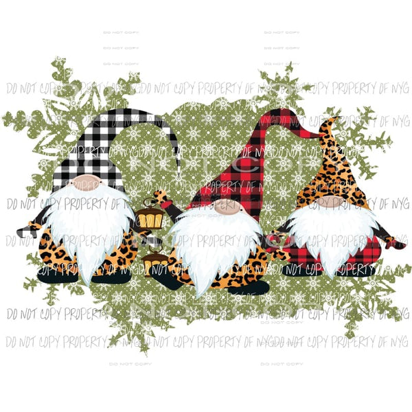 Gnomes holiday leopard red black white plaid Sublimation transfers Heat Transfer