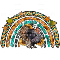 Gobble Gobble Thanksgiving Rainbow Turkey Sunflowers Plaid 